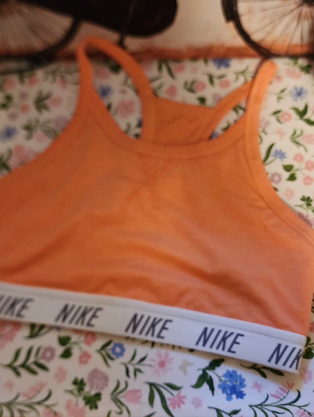 NWT Nike Orange Racerback Sports Crop with White Logo Band